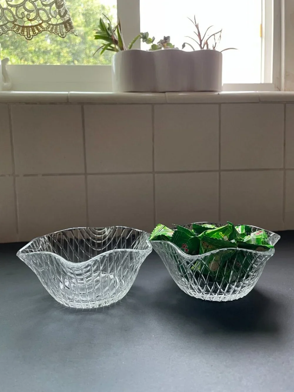 Set of 2 little cute glass candy bowls